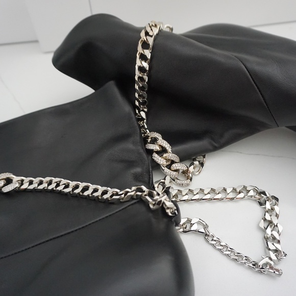 AleVi Milano Futura Chain Black Leather Ankle Booties Silver Wraparound Chain - Picture 6 of 8